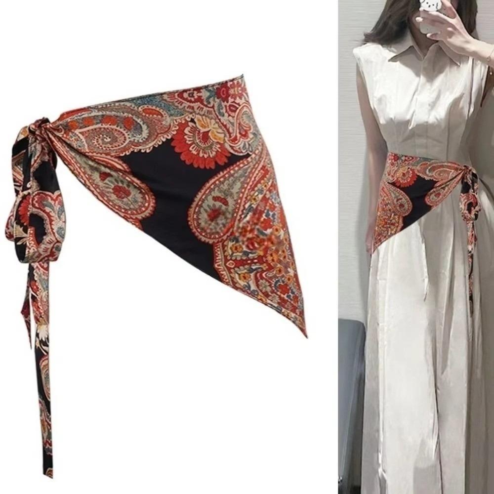 Bohemian Floral Triangular Belt Ethnic Decorative Skirt New Hip Scarf  Casual Wear