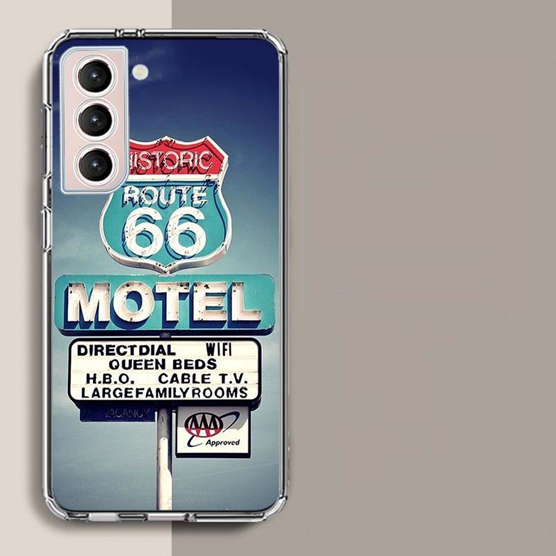 America Route 66 Phone Case For Samsung Galaxy S25 Edge S24 S23 FE S21 S20 S10 Plus S22 S26 Ultra Cover Clear Cases TPU Capa She