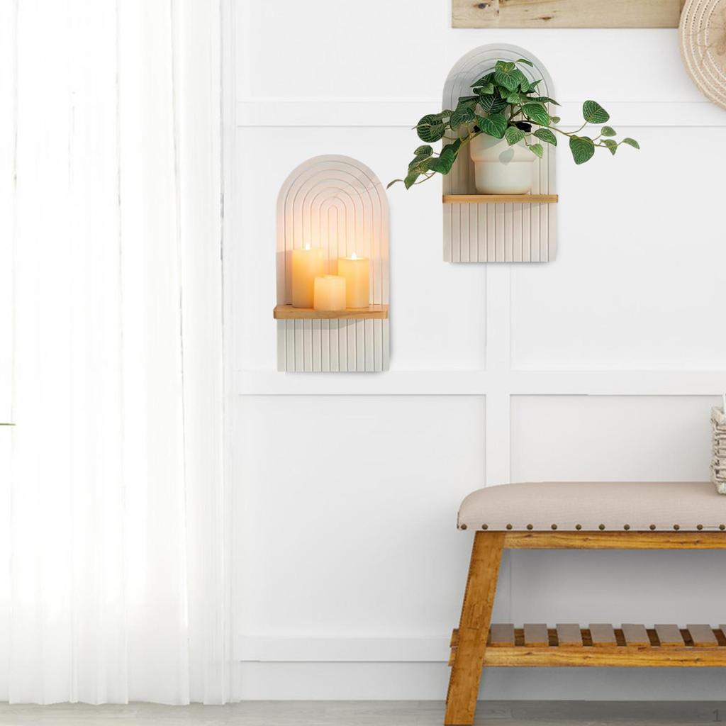 Kerzenhalter Boho Deko Holz Regenbogen Wandregale für Büro Wohnzimmer Weiß