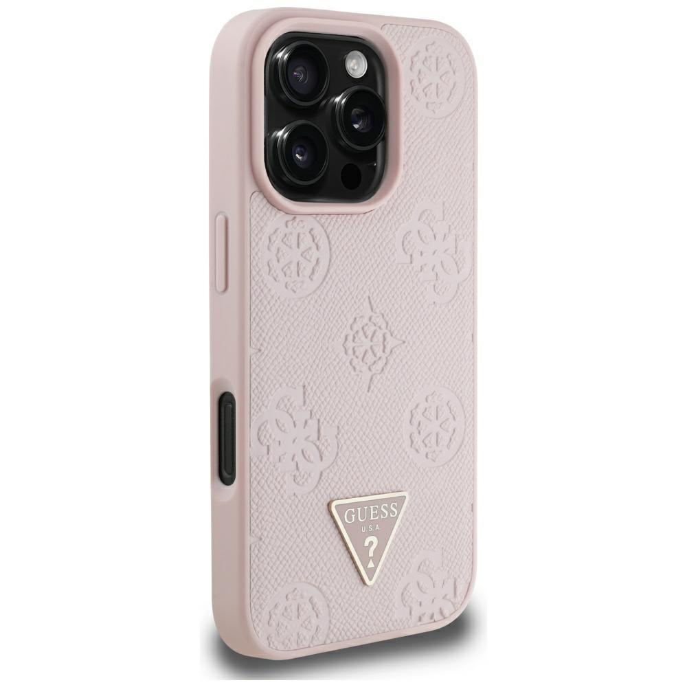 Etui Guess Grained Hot Stamp Peony       Triangle Logo Magsafe Do Iphone 16 Pro Max Różowy