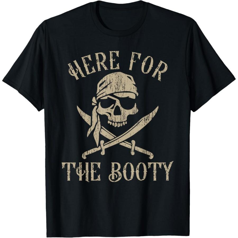 Here For The Booty, Men Women Funny Pirate T-Shirt XXXXXL чёрный