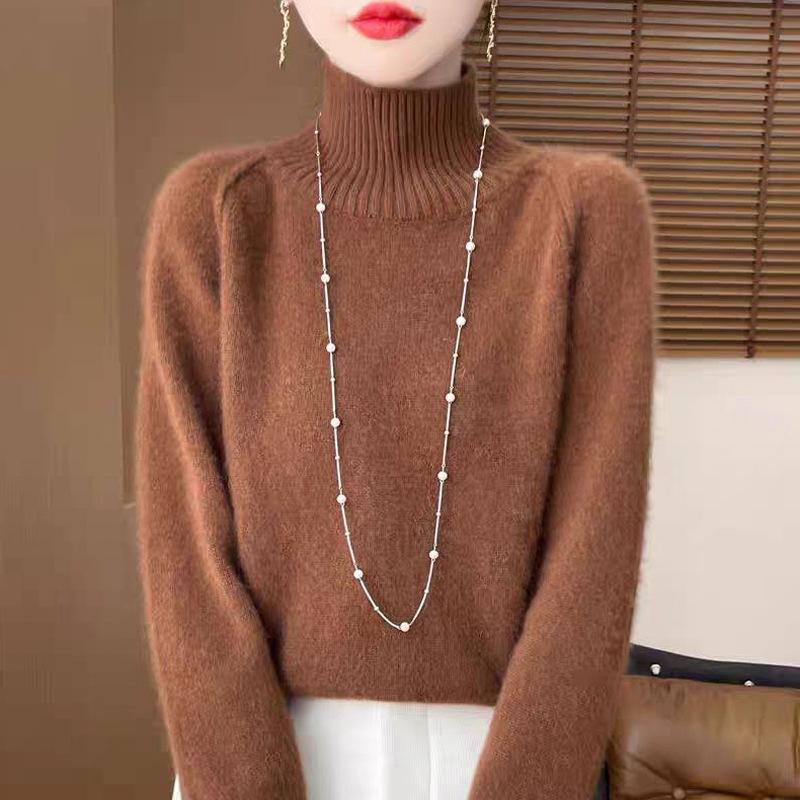 WTEMPO Autumn and Winter Semi High Neck Sweater Loose Knitted Top and Pullover Knit Sweater