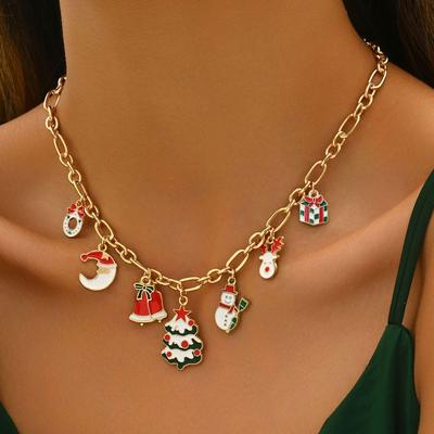 High-End Women's Christmas Necklace with Cartoon Tree & Bells Design