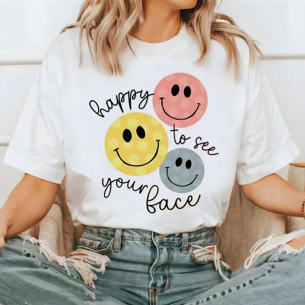 

Happy To See Your Face Teacher Life Printed TShirt Fashion Cute Womens Summer Short Sleeved Casual Style Top Summer TShirt S