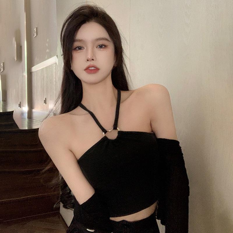 Korean Solid Color Halter Sweet Slim Vest Camis Sexy Exposed Navel Camisole Crop Top Tanks
