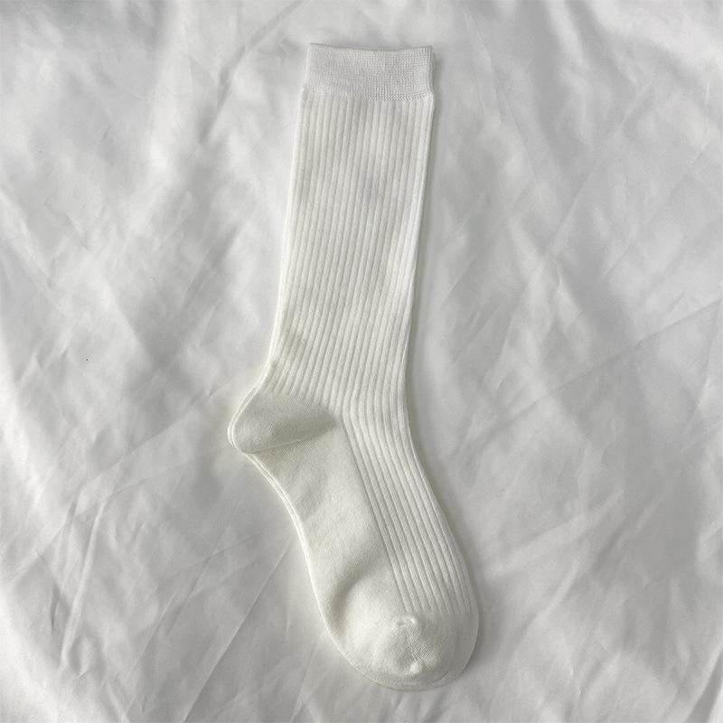 

Ladies Spring and Autumn Simple and Versatile Boneless Solid Color Tube Stack Socks 1 pair білий