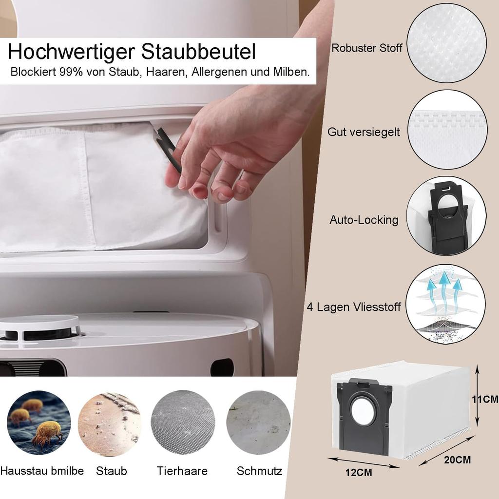 Fit For Dreame L10s Ultra Gen 3, Dreame X40 Ultra/ L40 Ultra/L30s Pro Ultra Heat/P10 Pro Ultra Tricut Brush Filter Mop Cloth Bag