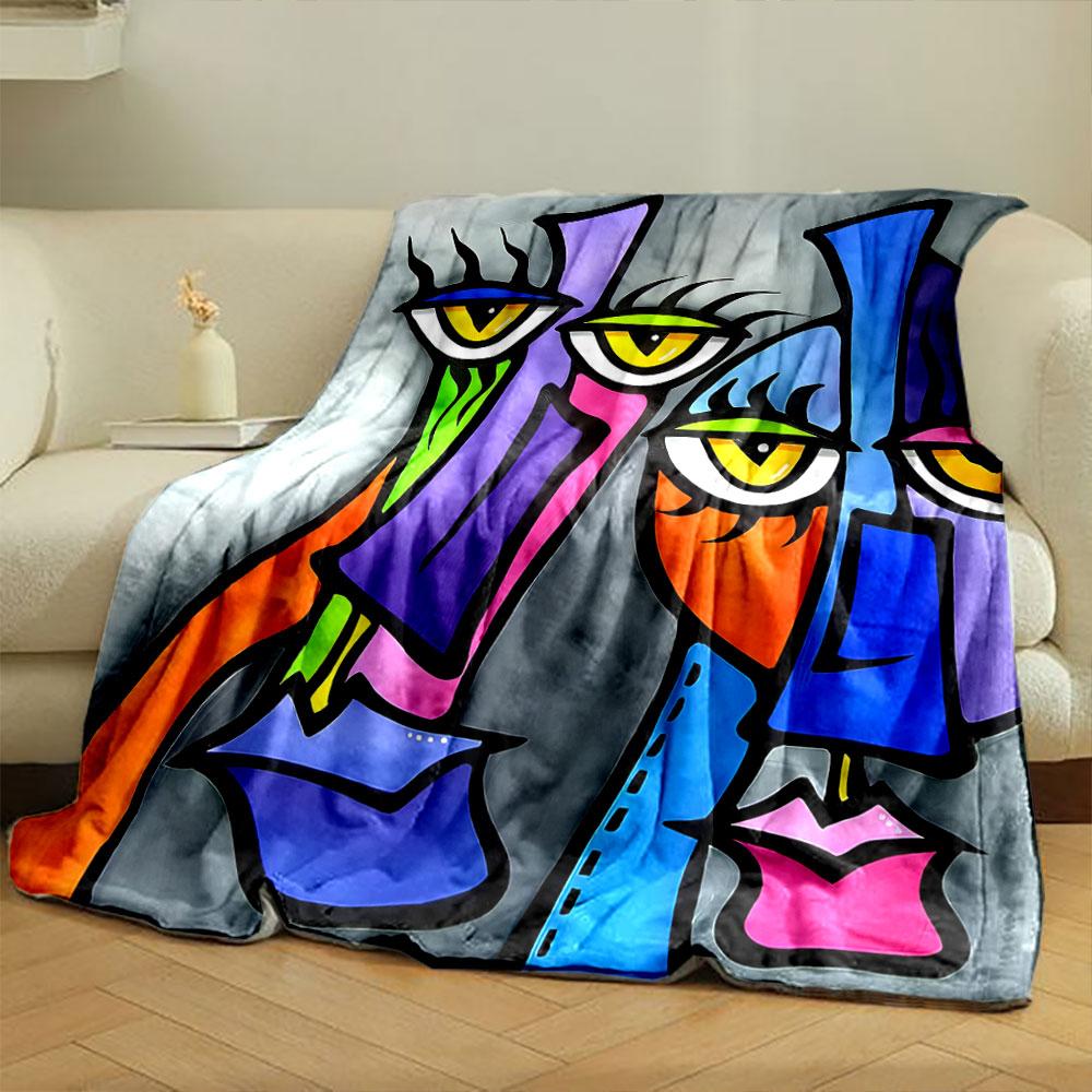 Abstract Face Art Blanket Bedroom Blanket for Livingroom Couch Lunch Break Soft Throw for Friend's Festival Gift
