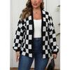 Damen S Übergröße Schachbrettmuster Farbblock Locker gestrickter Cardigan