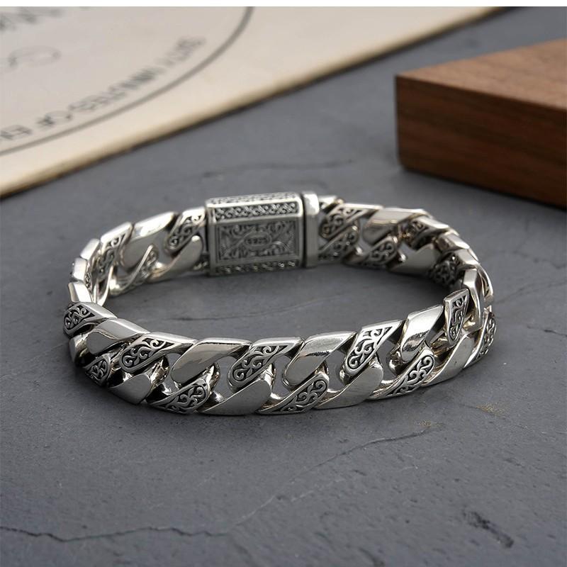 Eternal Vine Totem Bracelet for Men Wide Woven Chain Retro Floral Vine Pattern Bracelet Chram Jewelry Gift for Father Boyfriend