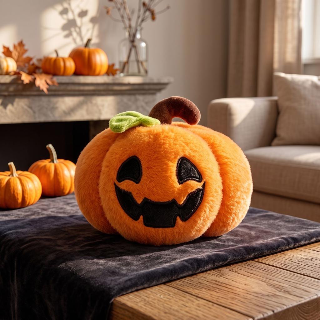 Halloween Pumpkin Plush Stuffed Animal Decoration for Party Favors and Festive Fall Home Decor