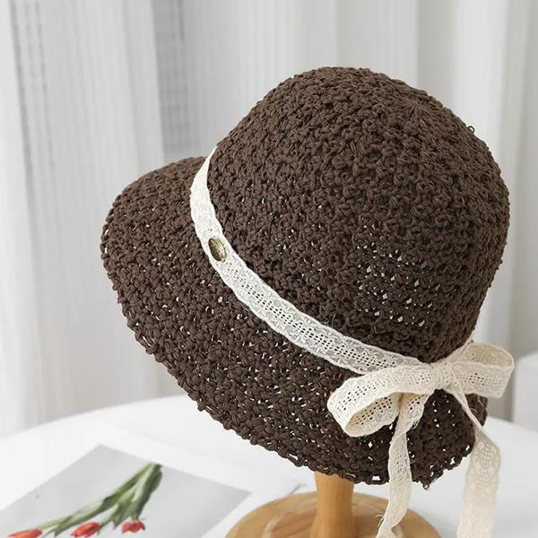 WTEMPO Wydrążone Modne Ochrona przed Słońcem Letnie Chłodne Kapelusze z Kokardą Wiosenne Kapelusze Damskie Składane z Szerokim Rondem