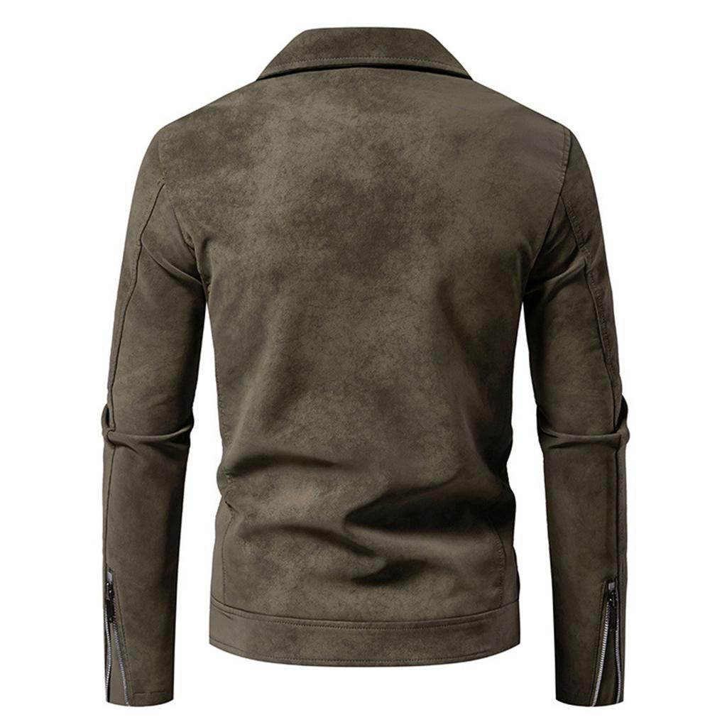 Men's Leather Imitation Leather PU Jacket Large Lapel Light Mature Style Motorcycle Trendy Men's Jacket