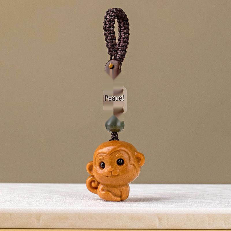 Sandalwood Zodiac Monkey Keychain Pendant for Men & Women, Retro Hanging Ornament