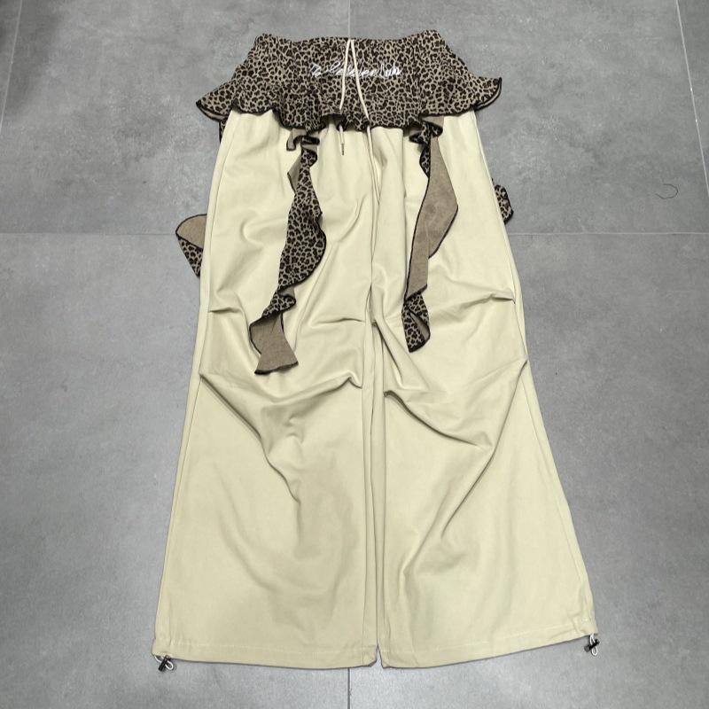 

2025 Autumn Leopard Print High-Waist Cargo Pants: Versatile, Casual American Style with Patchwork and Butt Flap Large абрикосовий