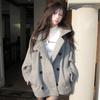 Versatile Warm Loose Double-breasted Hooded Woolen Gray Coat Winter