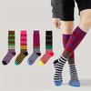 Striped Knee High Socks Women Retro Colorful Knee Socks Stretchy Breathable Casual Socks for Roller Skating Running Sports Daily Wear