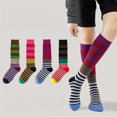Gestreifte Kniestrümpfe Damen Retro Bunte Kniestrümpfe Dehnbar Atmungsaktiv Freizeit