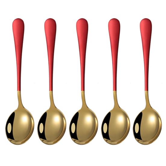 5Pcs Stainless Steel Desserts Ice Cream Coffee Stirring Spoons Kitchen Tableware