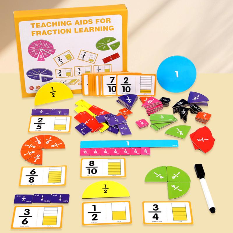 Wooden Math Fraction Learning Set With Card Fraction Decomposition Plate Montessori Teaching Aid Children Educational Math Toys