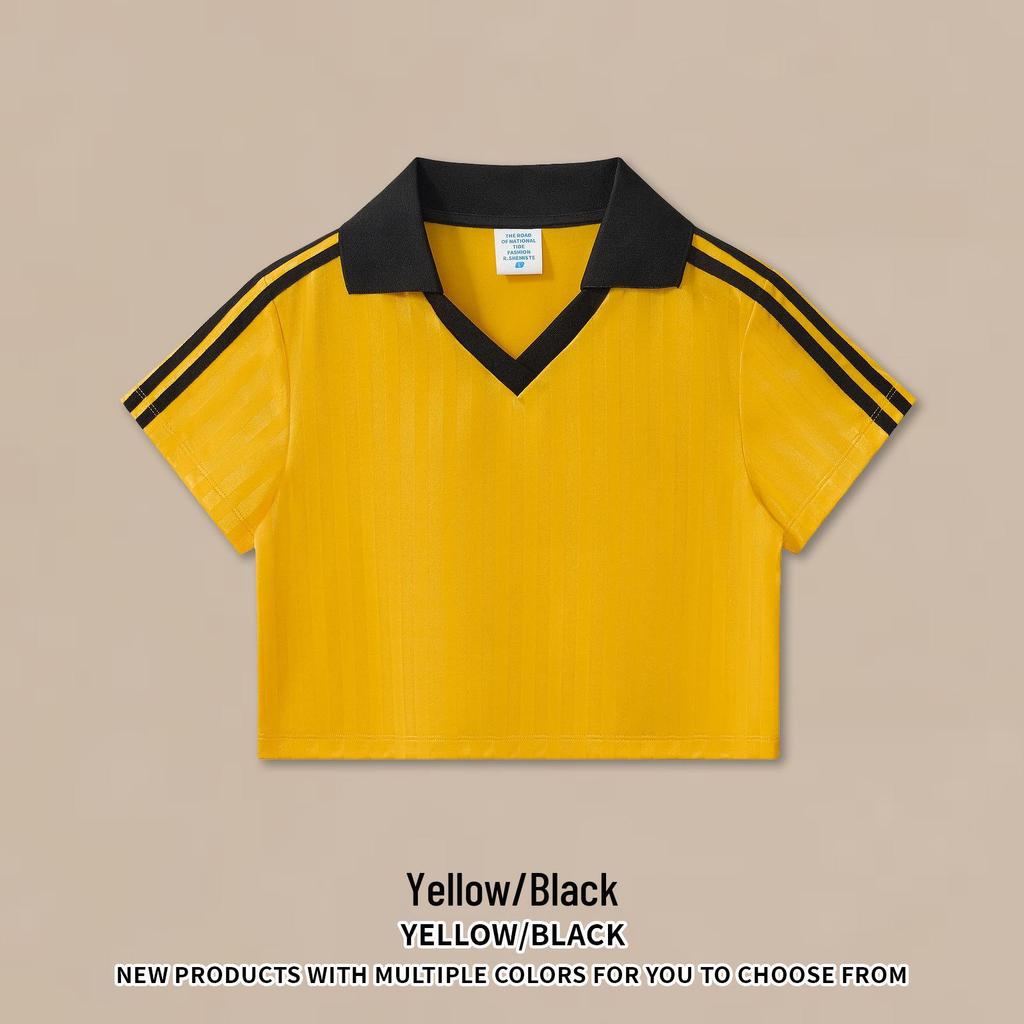 RS Women's Retro V-Neck Football T-shirt - Patchwork Stripes, Short Sleeve, USA/Canada/Mexico Sports Style