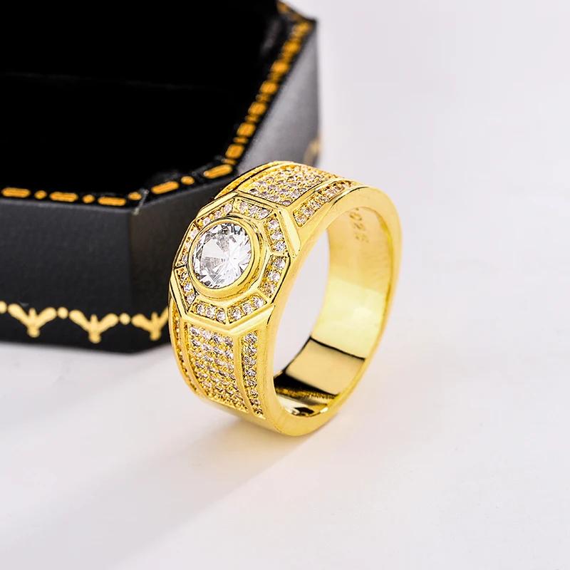 Luxurious 18k Gold Men's AAAA Zircon Ring for Anniversary Gift Men's Jewelry Men RingHigh Quality Party Jewelry