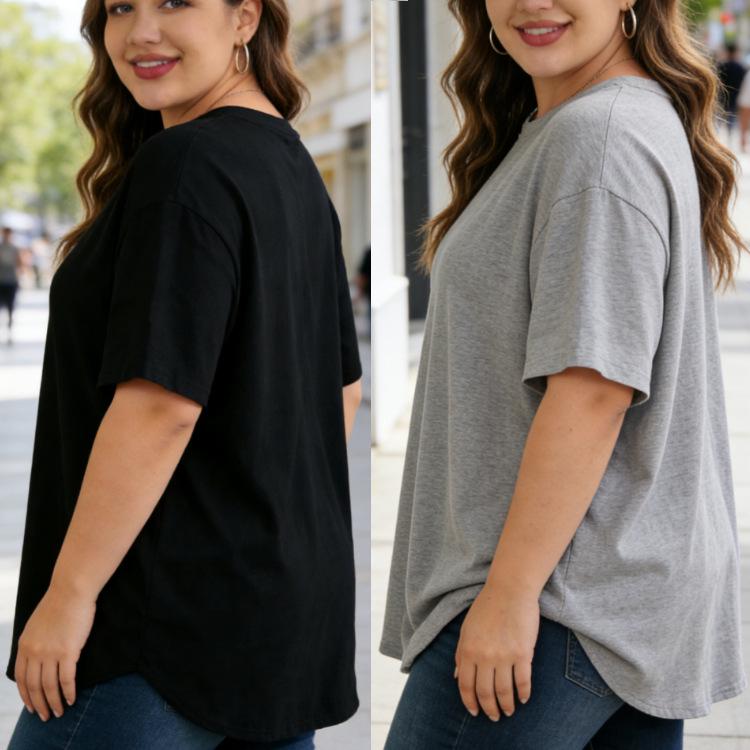 Plus Size Women's 95% Cotton Summer Knit Loose Short Sleeve Solid T-Shirt