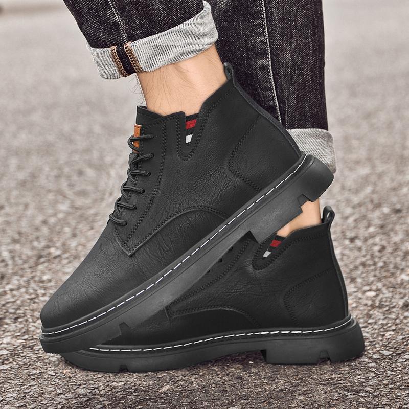Fashion Genuine Leather Mens Low Top Sneakers 2024 Hot Sale Lace-Up Male Ankle Boots Men Winter Plush Snow Boots Comfortable Men's Shoes