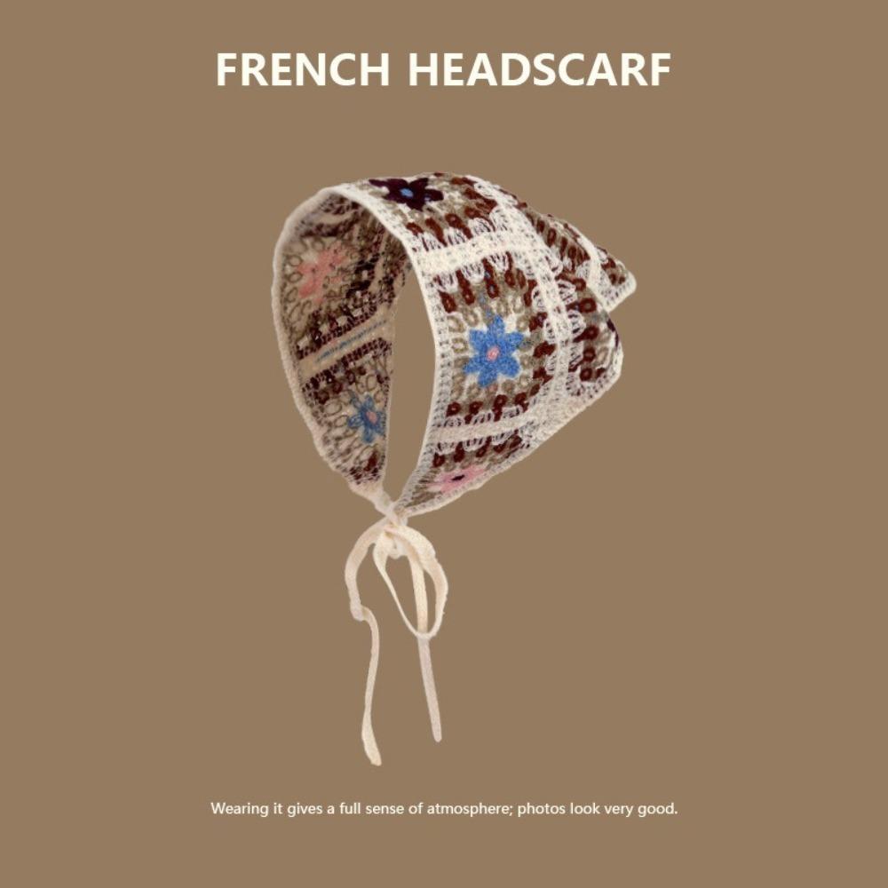 New Sweet Triangle Headband Cute Knitted Flower Headscarf Handmade French Pastoral Style Headwear Photo Props