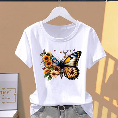 (Asiatische Größe) Graphic Tee Casual T Kleidung Schmetterling Trend Aquarell Druck Weibliche Casual frauen Top Mode Kurzarm T-shirt