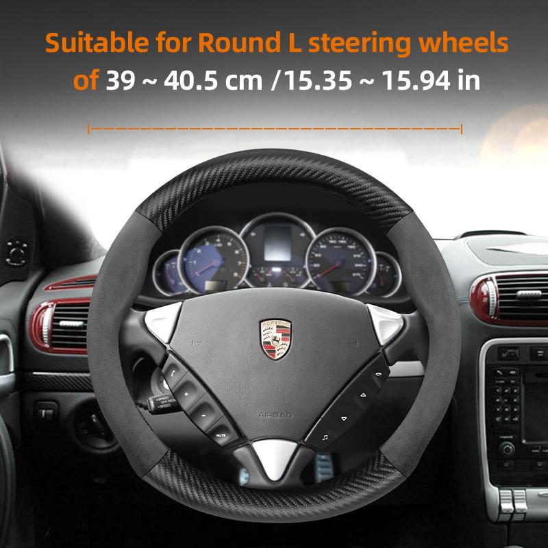 Suitable for Porsche Suede Matte Carbon Fiber Texture Steering Wheel Cover Suitable for Casenne 996 Macan 957 Volante Boxster 986 718 Turbo Panamera 
