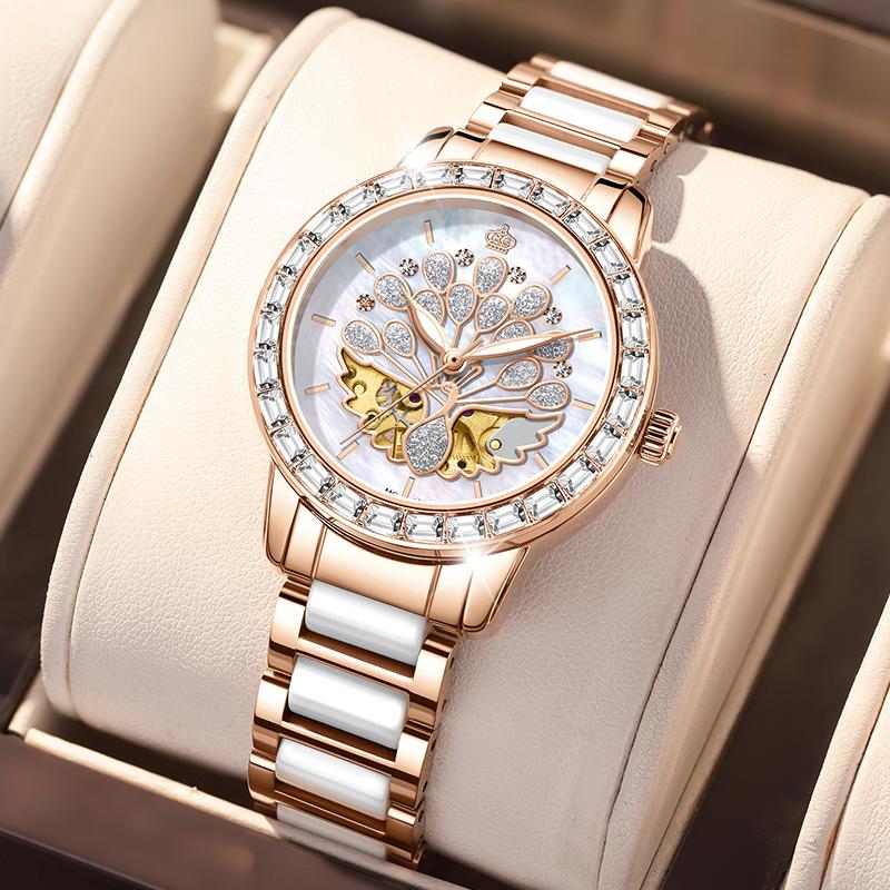 Luxury Mechanical Women Watches ORKINA Designer Skeleton Elegant Ceramics Strap Waterproof Ladies Wristwatches Girls Dress Watch
