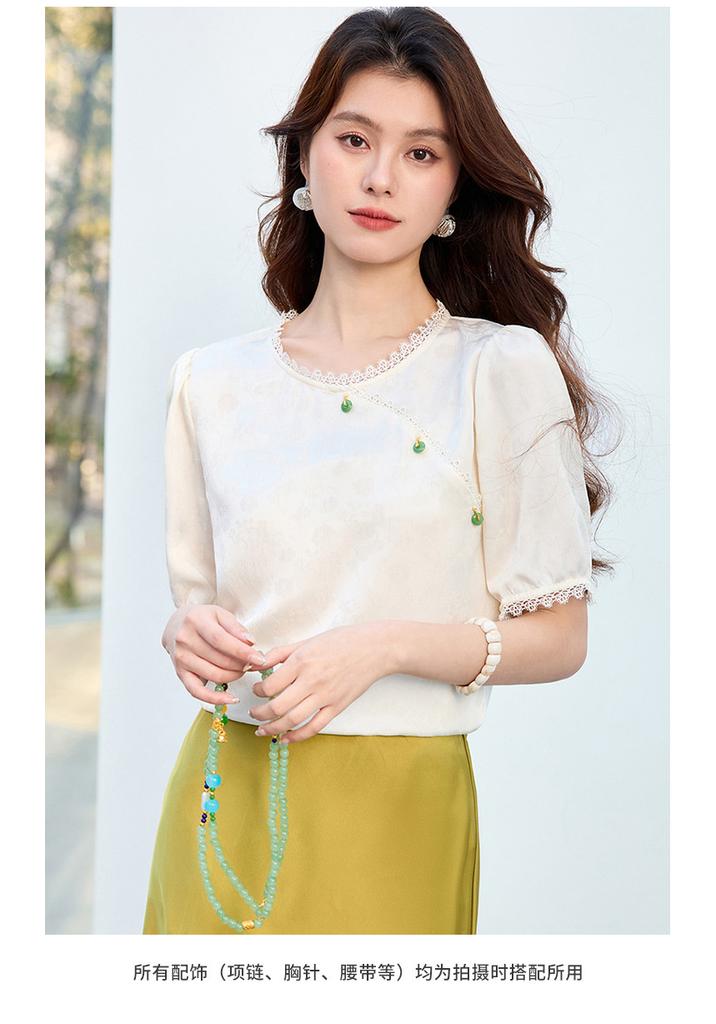 26 Year New Summer Lace Patchwork Fashionable Chinese Style Short Sleeved Shirt T-shirt Women's Shirt Top Women's Clothing