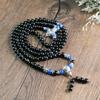 COAI 108-Bead Bracelet/Necklace with Obsidian and Kyanite, a Power Stone Prayer Beads for Wish-Fulfillment, Suitable for Men and Women, No Wrist Size