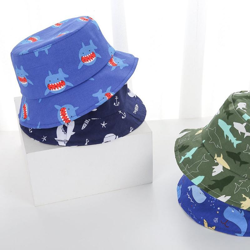 1 Piece Cotton Breathable Kids Fisherman Hat 0-4 Years Cartoon Printing Whale Baby Bucket Hat Infant Toddle Sun Hat