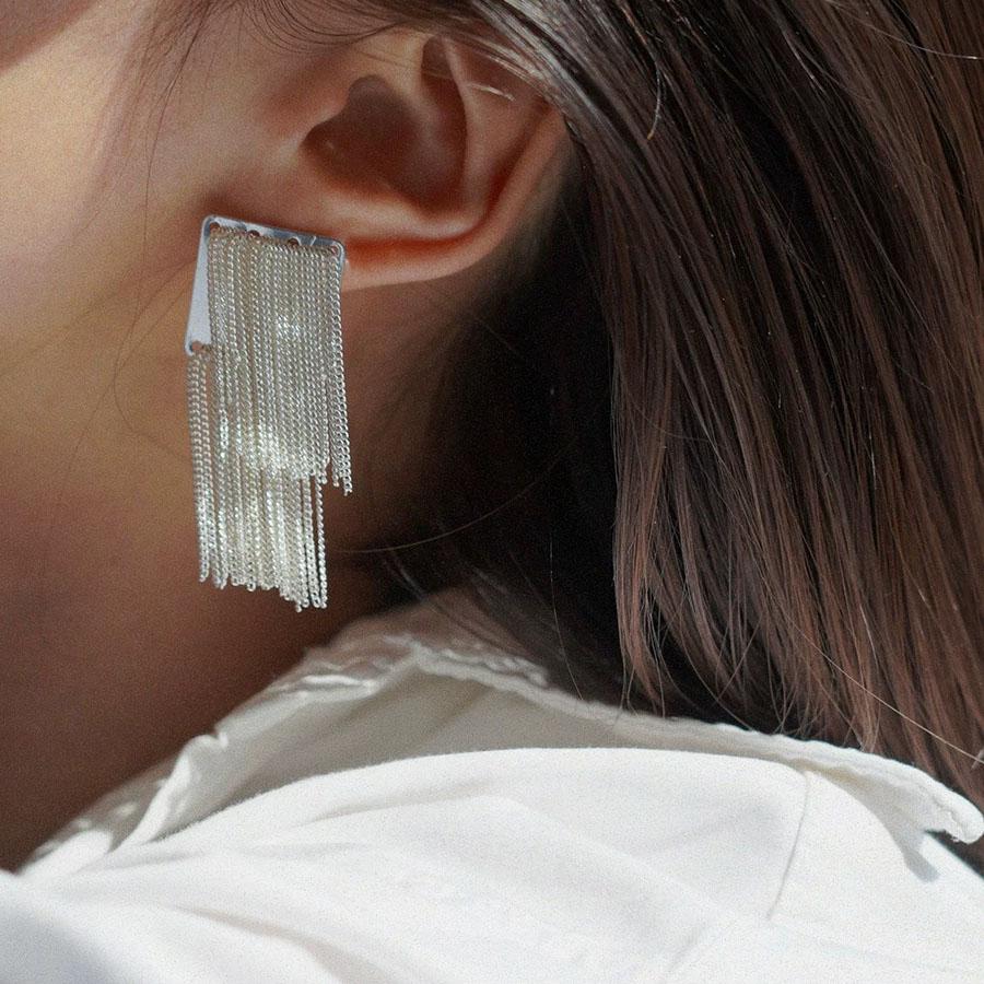 BF CLUB 925 Sterling Silver Earrings For Women Trendy Simple Square Tassel Earring Jewelry Prevent Allergy Party Accessories