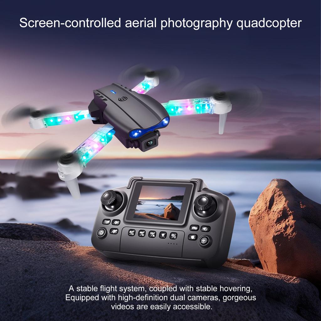 Quadcopter with Dual Camera, 2.4G 4 Channel Foldable Remote Control Aircraft with LED Lights, Altitu
