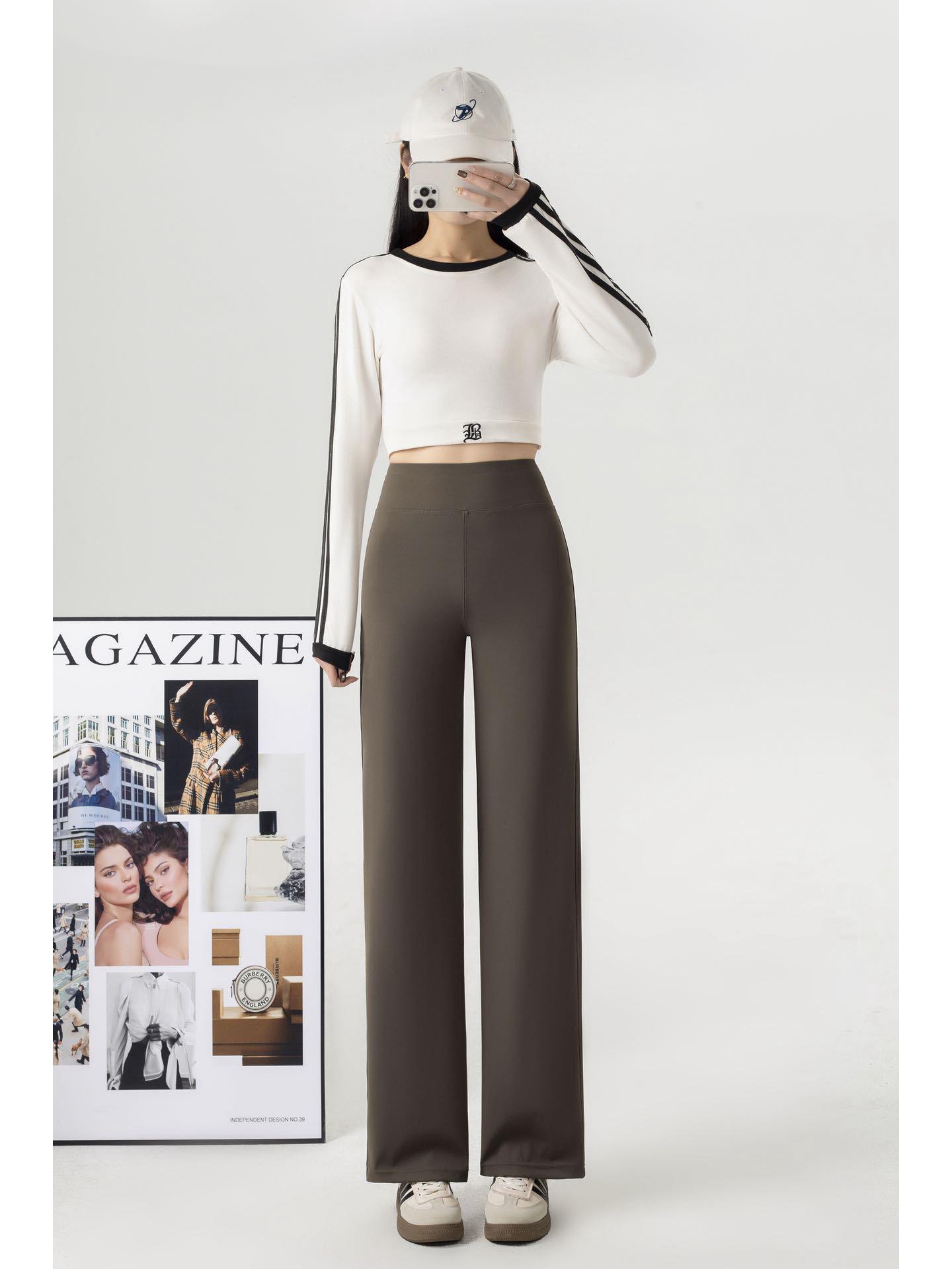 

Women s Spring/Autumn Black High-Waisted Slim Wide-Leg Casual Trousers L (suggested 110-130) кофейный
