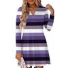 Women's Fashion Striped V-Neck Long Sleeve  Dress
