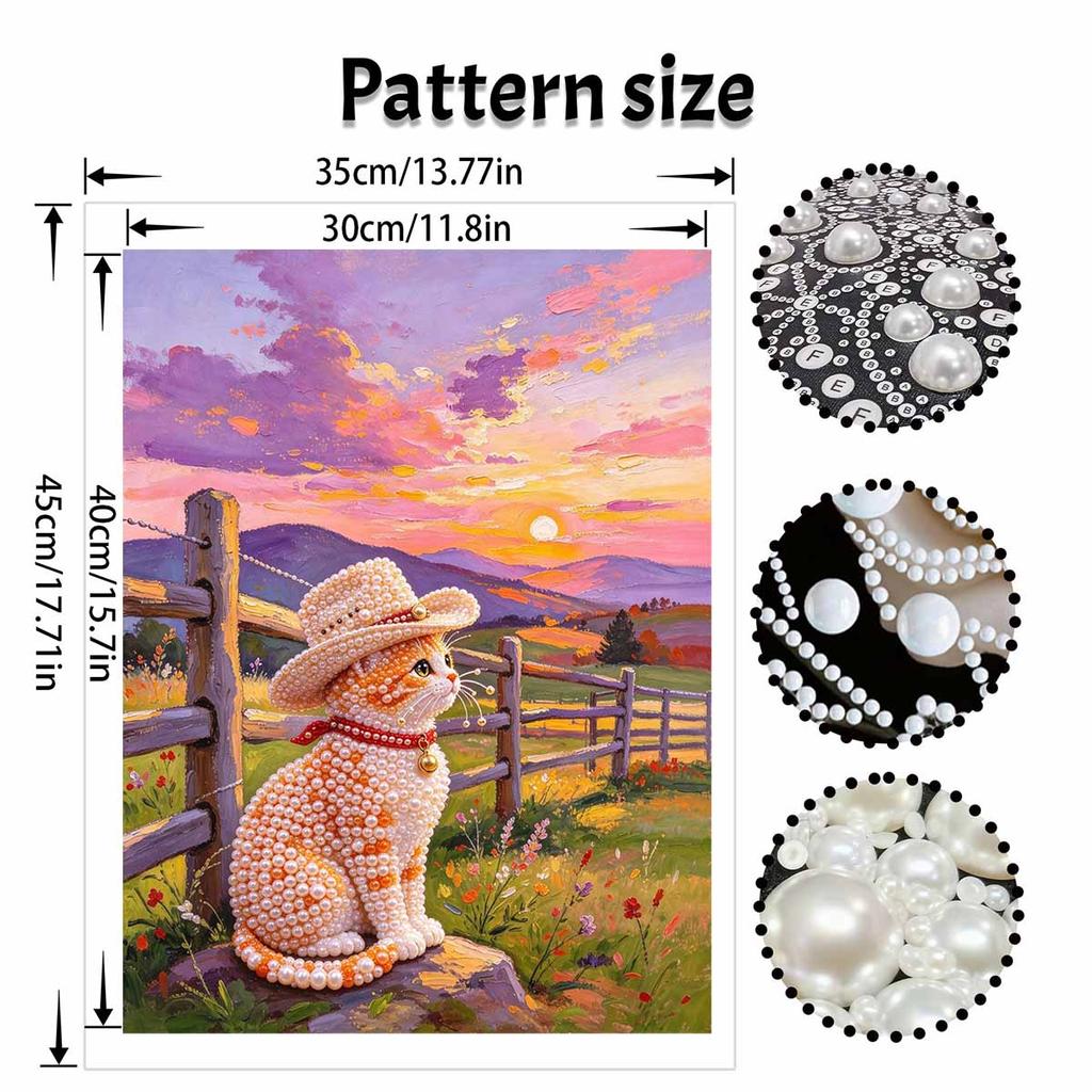 DIY 3D Pearl Diamond Painting Art Set Cowboy Cat Sunset Landscape Home Decor Art Set Wall Art