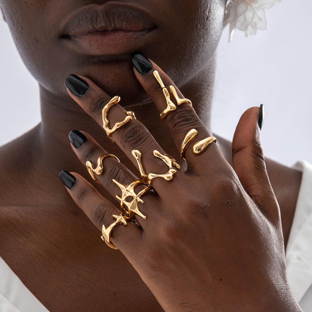 Fashion Elegant Stacking Gold Colour Rings Geometric Design Ring Set Accessories Daily Festival Party Gifts 27910