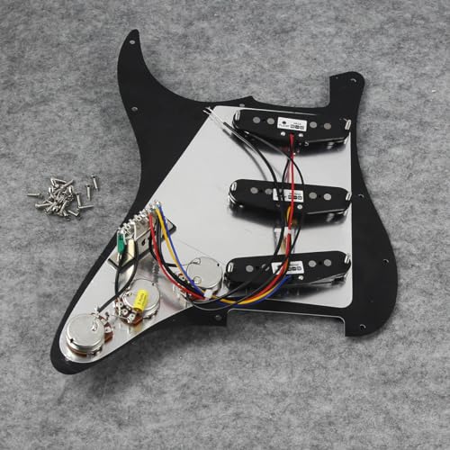 FLEOR Alnico 5 Prewired Strat Pickguard for Electric Guitar with 3 Single-Coil Pickups - Black