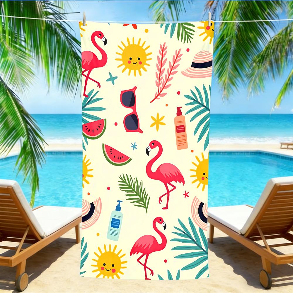 

Cute Flamingo Summer Beach Towel – Oversized Quick Dry Sand Free with Sun & Watermelon Print W40*H60(CM)