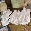 Conjunto de Roupa Casual para Bebê Menina com Gola Peter Pan, Vestido sem Manga + Conjunto de Shorts com Saia, Conjunto de 2 Peças