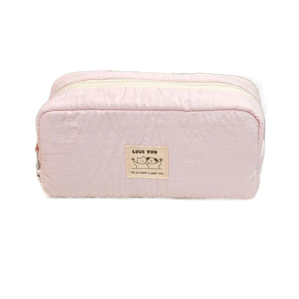 New Solid Color Pen Bag Large Capacity Canvas Pencil Case Gift Cartoon Stationery Bag Students