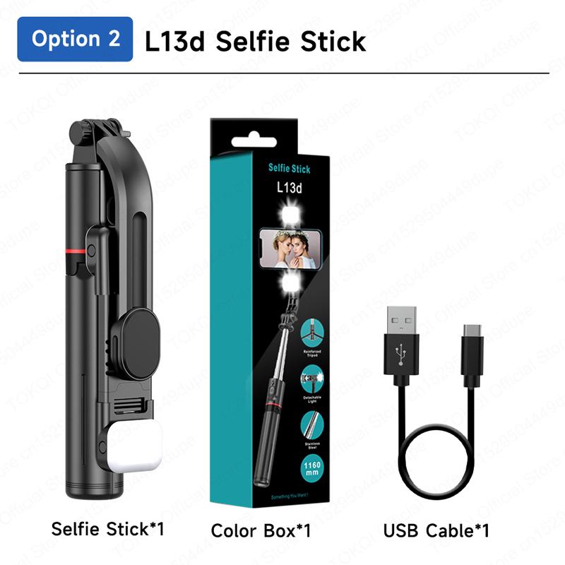 TOKQI L13d Selfie Stick Tripod with Fill Light Wireless Bluetooth 45.66in Bracket Portable Tripod for iPhone 17/16 Smartphones 7