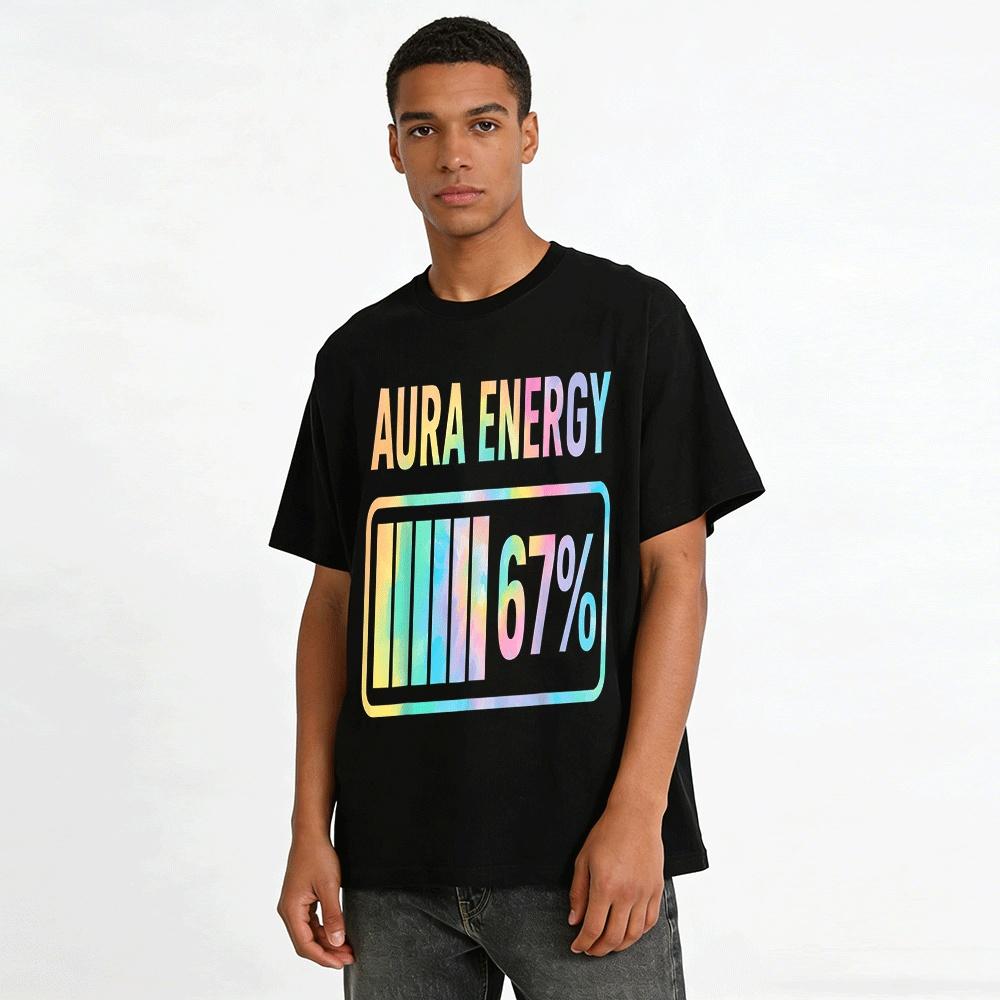 Gradient Aura Energy 67% Fun Creative Casual Short Sleeve Top Pure Cotton T-shirt