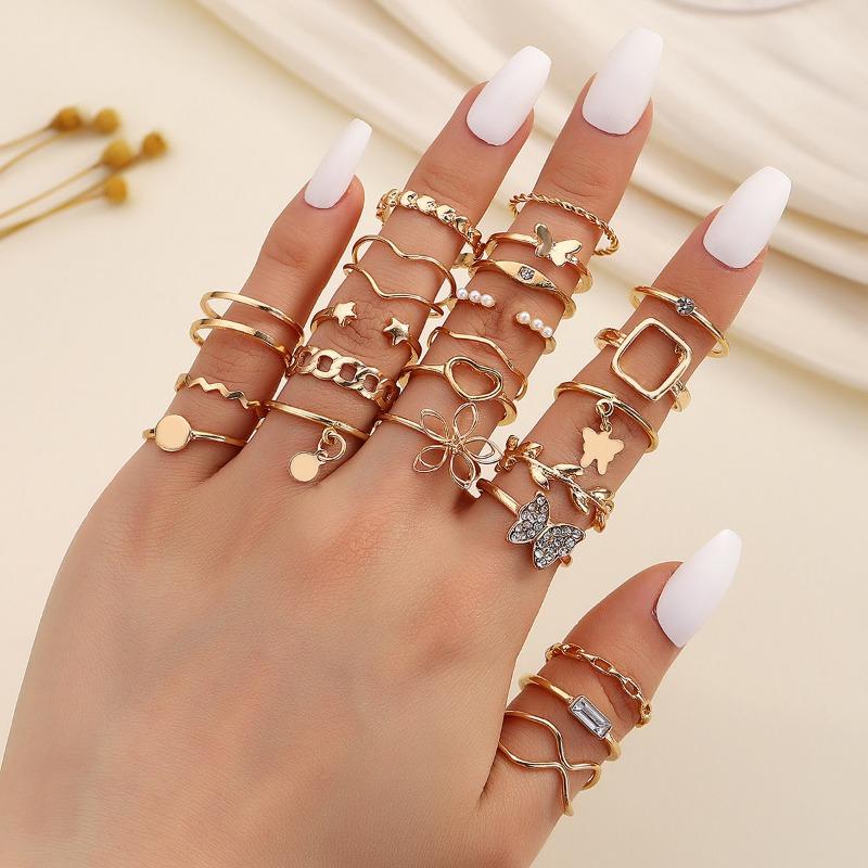 Hot Sale New Fashion Creative Personality Exaggerated Flower Butterfly Ring Set Geometric Alloy Ring
