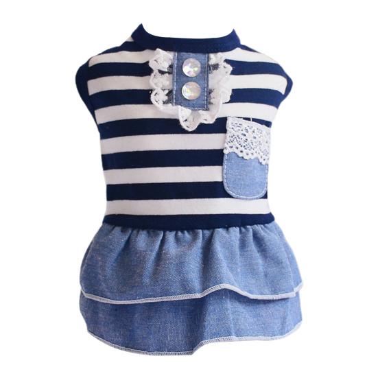 Pet Dress Stripe Pattern Bow Tie Thin Windproof Comfortable Pleated Edge Adorable Summer