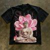 2026 Buddha Says Relax Print Tshirt Tops Unisex Shortsleeved Retro Hip Hop Harajuku Street Y2k Casual Fashion Tops Clothing